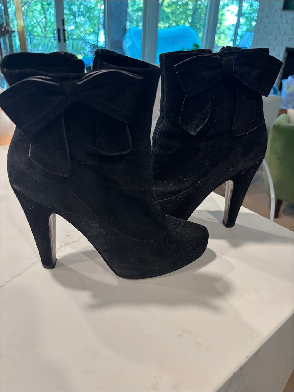 Coach Black Suede Bow Ankle Heels